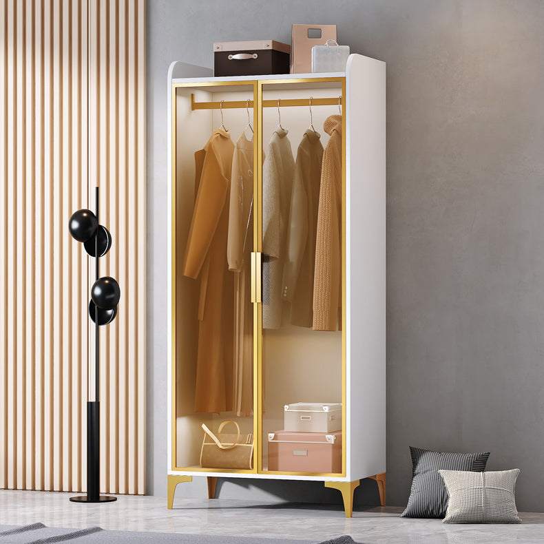 Contemporary Wood Frame Wardrobe Freestanding Wardrobe with Glass Doors White Clearhalo 'Armoires & Wardrobes' 'armoires_wardrobes' 'Bedroom Furniture' 'furn' 'furn_armoires_wardrobes' 'Furniture' 7212426