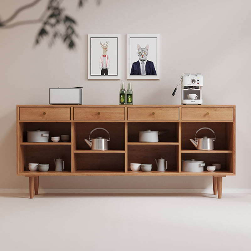 Server in legno solido in pino marrone in stile contemporaneo con cassetto