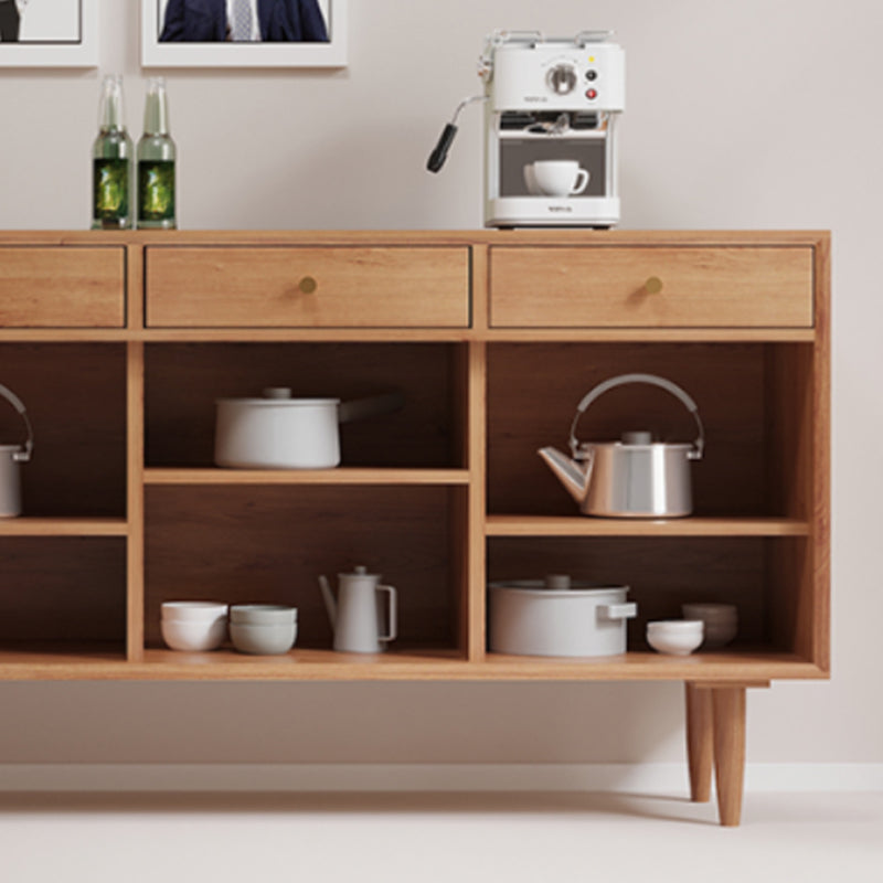 Server in legno solido in pino marrone in stile contemporaneo con cassetto