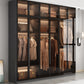Freestanding Grey Wood Frame Wardrobe Modern Multifunctional Wardrobe with Glass Doors Clearhalo 'Armoires & Wardrobes' 'armoires_wardrobes' 'Bedroom Furniture' 'furn' 'furn_armoires_wardrobes' 'Furniture' 7213390
