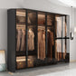 Freestanding Grey Wood Frame Wardrobe Modern Multifunctional Wardrobe with Glass Doors Armoire 94.5"L x 20"W x 77"H Clearhalo 'Armoires & Wardrobes' 'armoires_wardrobes' 'Bedroom Furniture' 'furn' 'furn_armoires_wardrobes' 'Furniture' 7213392