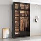Freestanding Grey Wood Frame Wardrobe Modern Multifunctional Wardrobe with Glass Doors Armoire with Top Cabinet 47"L x 20"W x 77"H Clearhalo 'Armoires & Wardrobes' 'armoires_wardrobes' 'Bedroom Furniture' 'furn' 'furn_armoires_wardrobes' 'Furniture' 7213395
