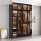 Freestanding Grey Wood Frame Wardrobe Modern Multifunctional Wardrobe with Glass Doors Armoire with Top Cabinet 62.99"L x 20"W x 77"H Clearhalo 'Armoires & Wardrobes' 'armoires_wardrobes' 'Bedroom Furniture' 'furn' 'furn_armoires_wardrobes' 'Furniture' 7213398
