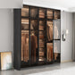 Freestanding Grey Wood Frame Wardrobe Modern Multifunctional Wardrobe with Glass Doors Armoire with Top Cabinet 79"L x 20"W x 77"H Clearhalo 'Armoires & Wardrobes' 'armoires_wardrobes' 'Bedroom Furniture' 'furn' 'furn_armoires_wardrobes' 'Furniture' 7213400