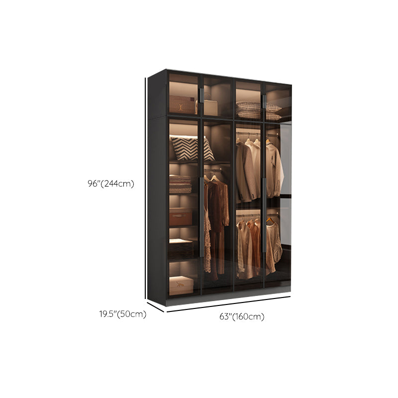 Freestanding Grey Wood Frame Wardrobe Modern Multifunctional Wardrobe with Glass Doors Clearhalo 'Armoires & Wardrobes' 'armoires_wardrobes' 'Bedroom Furniture' 'furn' 'furn_armoires_wardrobes' 'Furniture' 7213410