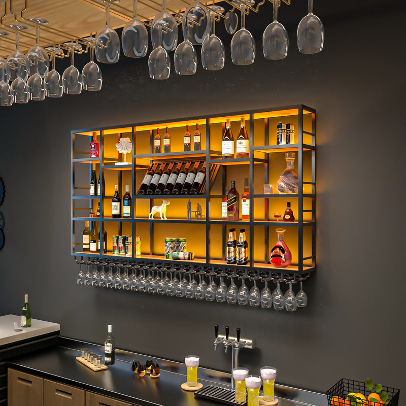 Wine Rack Modern Style Wall Mounted Wine Holder Rack with Wooden Shelf Clearhalo 'furn' 'furn_wine_racks' 'Furniture' 'Kitchen & Dining Furniture' 'Wine Racks' 'wine_racks' 7213431