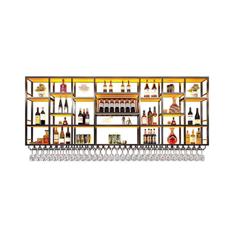 Wine Rack Modern Style Wall Mounted Wine Holder Rack with Wooden Shelf 118.1"L x 7.9"W x 47.2"H Black 1 Piece Clearhalo 'furn' 'furn_wine_racks' 'Furniture' 'Kitchen & Dining Furniture' 'Wine Racks' 'wine_racks' 7213435