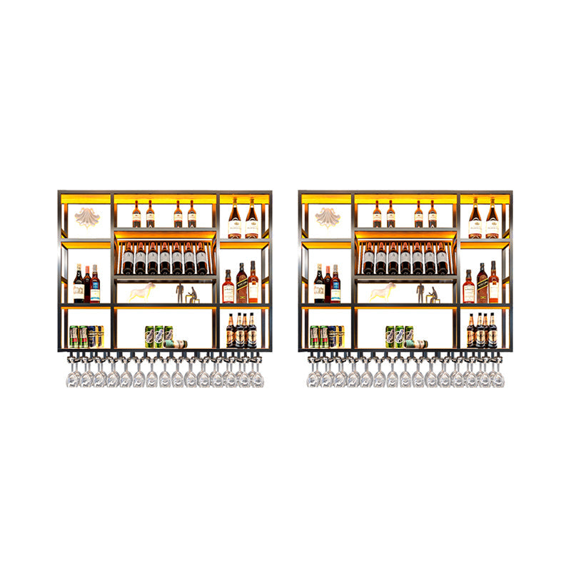 Wine Rack Modern Style Wall Mounted Wine Holder Rack with Wooden Shelf 47.2"L x 7.9"W x 47.2"H Black 2 Piece Set Clearhalo 'furn' 'furn_wine_racks' 'Furniture' 'Kitchen & Dining Furniture' 'Wine Racks' 'wine_racks' 7213439