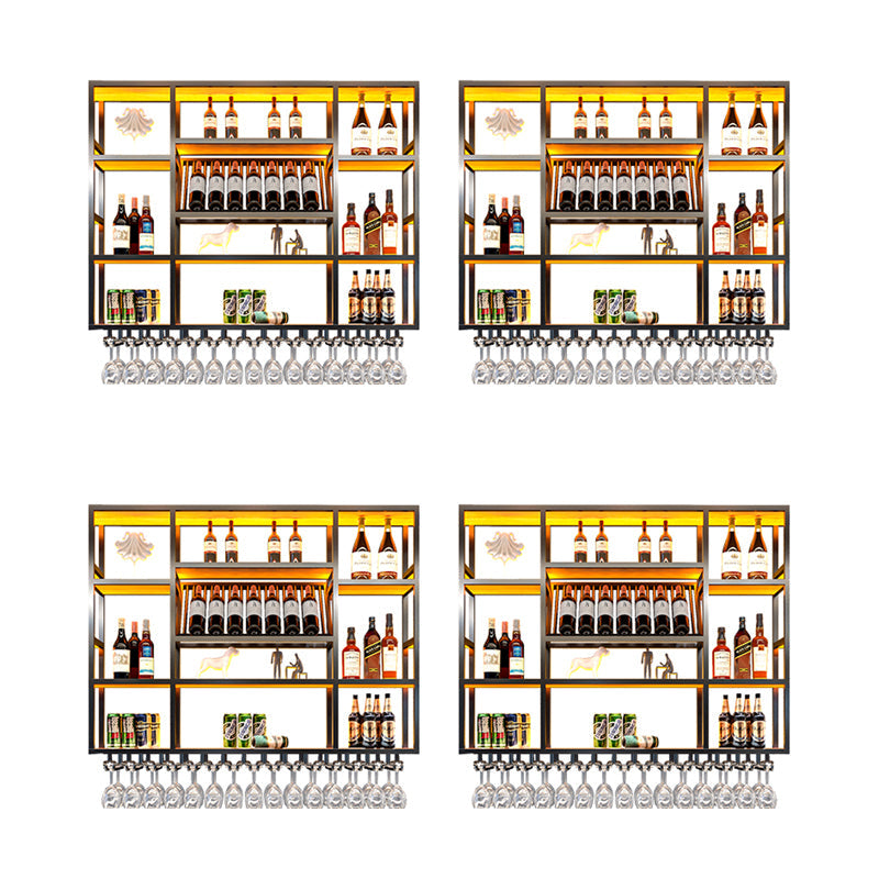 Wine Rack Modern Style Wall Mounted Wine Holder Rack with Wooden Shelf 47.2"L x 7.9"W x 47.2"H Black 4 Piece Set Clearhalo 'furn' 'furn_wine_racks' 'Furniture' 'Kitchen & Dining Furniture' 'Wine Racks' 'wine_racks' 7213441