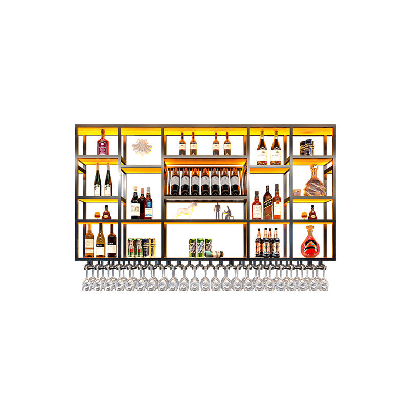 Wine Rack Modern Style Wall Mounted Wine Holder Rack with Wooden Shelf 71"L x 8"W x 47"H Black 1 Piece Clearhalo 'furn' 'furn_wine_racks' 'Furniture' 'Kitchen & Dining Furniture' 'Wine Racks' 'wine_racks' 7213442