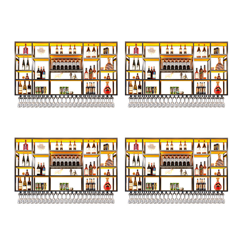 Wine Rack Modern Style Wall Mounted Wine Holder Rack with Wooden Shelf 71"L x 8"W x 47"H Black 4 Piece Set Clearhalo 'furn' 'furn_wine_racks' 'Furniture' 'Kitchen & Dining Furniture' 'Wine Racks' 'wine_racks' 7213446