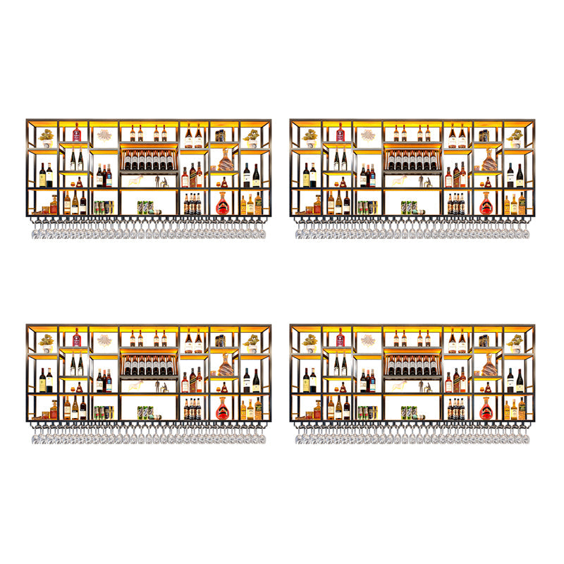 Wine Rack Modern Style Wall Mounted Wine Holder Rack with Wooden Shelf 98"L x 8"W x 47"H Black 4 Piece Set Clearhalo 'furn' 'furn_wine_racks' 'Furniture' 'Kitchen & Dining Furniture' 'Wine Racks' 'wine_racks' 7213449