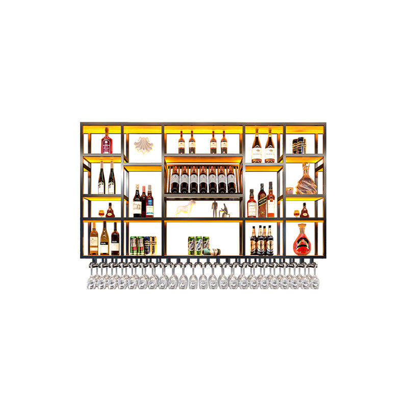 Wine Rack Modern Style Wall Mounted Wine Holder Rack with Wooden Shelf 63"L x 8"W x 47"H Black 1 Piece Clearhalo 'furn' 'furn_wine_racks' 'Furniture' 'Kitchen & Dining Furniture' 'Wine Racks' 'wine_racks' 7213450