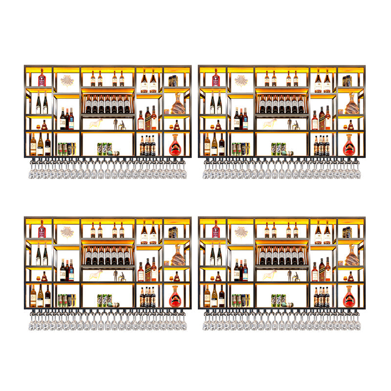 Wine Rack Modern Style Wall Mounted Wine Holder Rack with Wooden Shelf 63"L x 8"W x 47"H Black 4 Piece Set Clearhalo 'furn' 'furn_wine_racks' 'Furniture' 'Kitchen & Dining Furniture' 'Wine Racks' 'wine_racks' 7213452