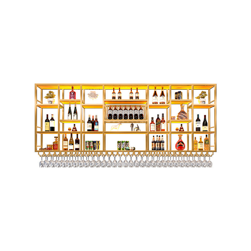 Wine Rack Modern Style Wall Mounted Wine Holder Rack with Wooden Shelf 118.1"L x 7.9"W x 47.2"H Gold 1 Piece Clearhalo 'furn' 'furn_wine_racks' 'Furniture' 'Kitchen & Dining Furniture' 'Wine Racks' 'wine_racks' 7213453