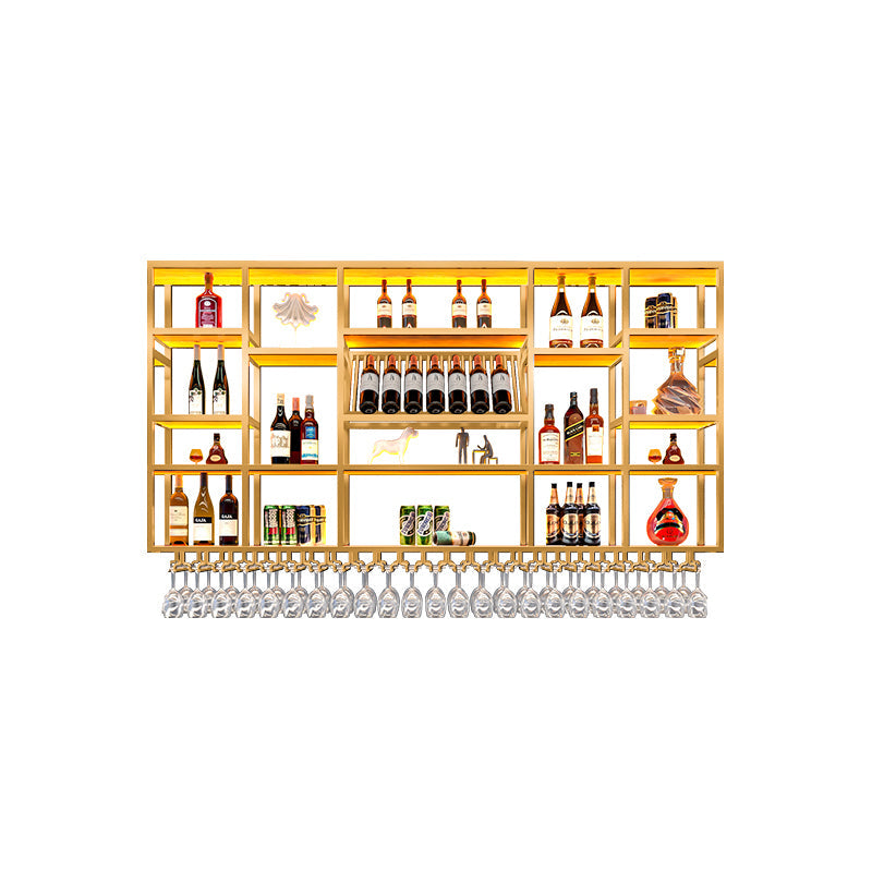 Wine Rack Modern Style Wall Mounted Wine Holder Rack with Wooden Shelf 78.7"L x 7.9"W x 47.2"H Gold 1 Piece Clearhalo 'furn' 'furn_wine_racks' 'Furniture' 'Kitchen & Dining Furniture' 'Wine Racks' 'wine_racks' 7213456
