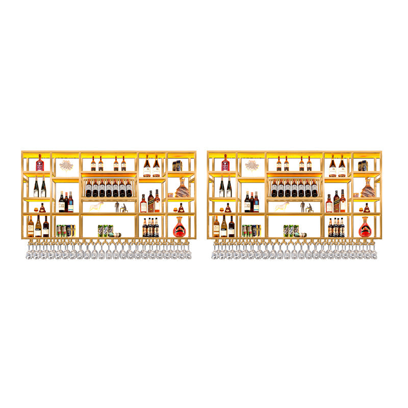 Wine Rack Modern Style Wall Mounted Wine Holder Rack with Wooden Shelf 78.7"L x 7.9"W x 47.2"H Gold 2 Piece Set Clearhalo 'furn' 'furn_wine_racks' 'Furniture' 'Kitchen & Dining Furniture' 'Wine Racks' 'wine_racks' 7213457