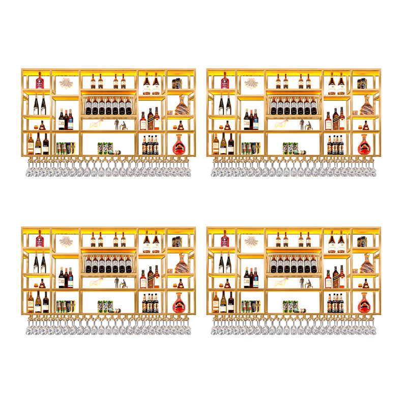 Wine Rack Modern Style Wall Mounted Wine Holder Rack with Wooden Shelf 78.7"L x 7.9"W x 47.2"H Gold 4 Piece Set Clearhalo 'furn' 'furn_wine_racks' 'Furniture' 'Kitchen & Dining Furniture' 'Wine Racks' 'wine_racks' 7213458