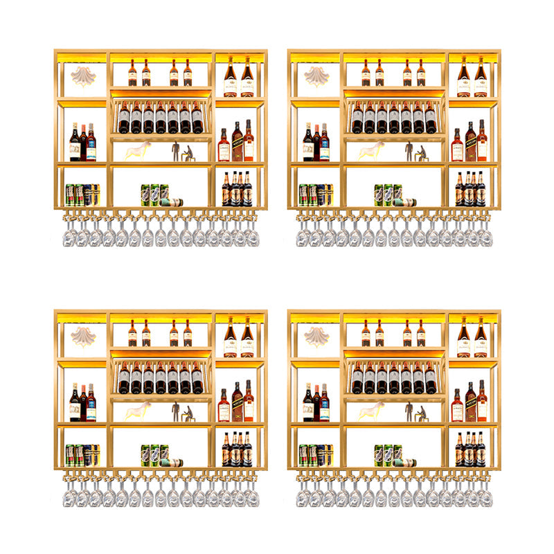 Wine Rack Modern Style Wall Mounted Wine Holder Rack with Wooden Shelf 47.2"L x 7.9"W x 47.2"H Gold 4 Piece Set Clearhalo 'furn' 'furn_wine_racks' 'Furniture' 'Kitchen & Dining Furniture' 'Wine Racks' 'wine_racks' 7213461