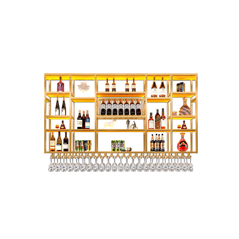 Wine Rack Modern Style Wall Mounted Wine Holder Rack with Wooden Shelf 71"L x 8"W x 47"H Gold 1 Piece Clearhalo 'furn' 'furn_wine_racks' 'Furniture' 'Kitchen & Dining Furniture' 'Wine Racks' 'wine_racks' 7213462