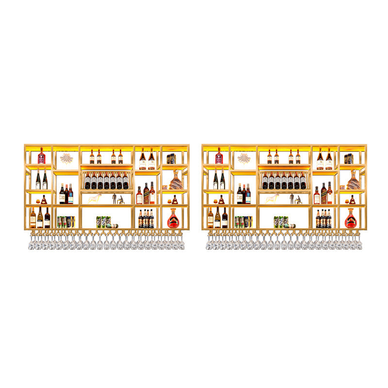 Wine Rack Modern Style Wall Mounted Wine Holder Rack with Wooden Shelf 71"L x 8"W x 47"H Gold 2 Piece Set Clearhalo 'furn' 'furn_wine_racks' 'Furniture' 'Kitchen & Dining Furniture' 'Wine Racks' 'wine_racks' 7213463