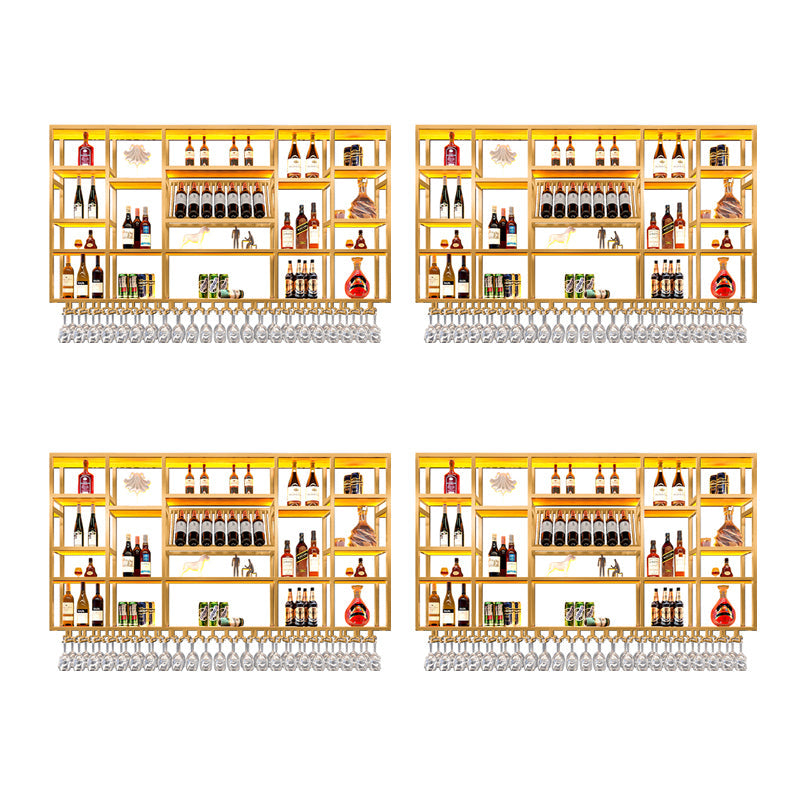 Wine Rack Modern Style Wall Mounted Wine Holder Rack with Wooden Shelf 71"L x 8"W x 47"H Gold 4 Piece Set Clearhalo 'furn' 'furn_wine_racks' 'Furniture' 'Kitchen & Dining Furniture' 'Wine Racks' 'wine_racks' 7213464
