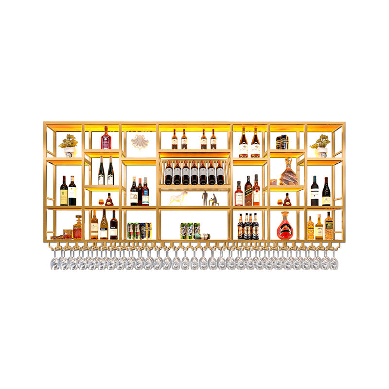 Wine Rack Modern Style Wall Mounted Wine Holder Rack with Wooden Shelf 98"L x 8"W x 47"H Gold 1 Piece Clearhalo 'furn' 'furn_wine_racks' 'Furniture' 'Kitchen & Dining Furniture' 'Wine Racks' 'wine_racks' 7213465
