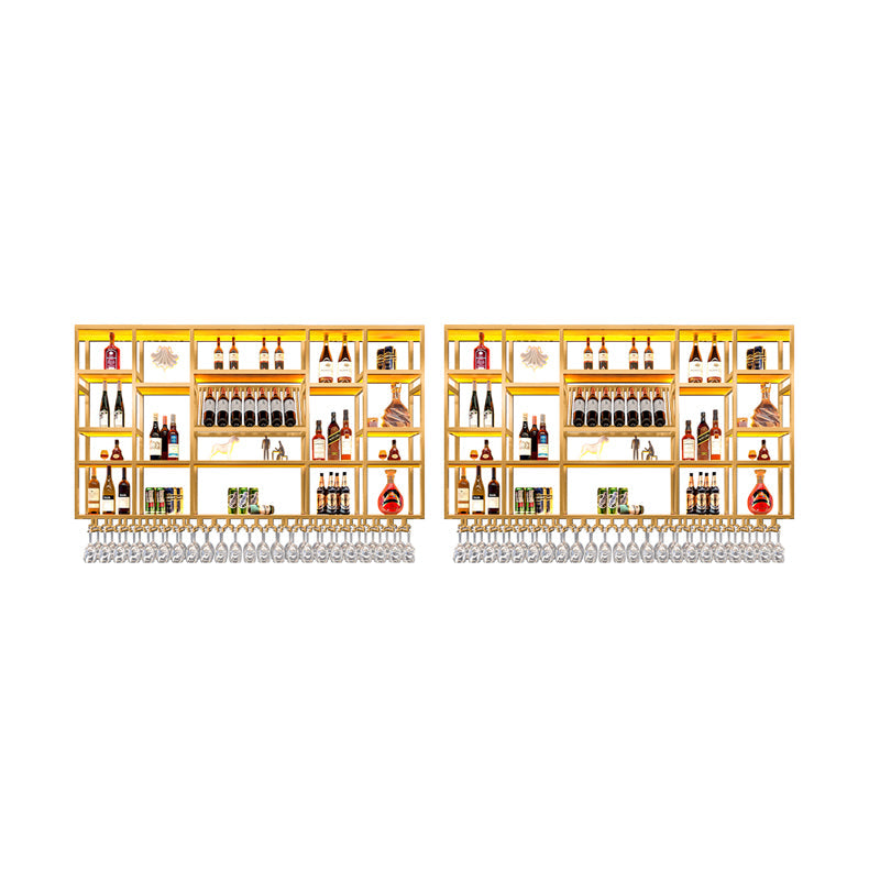 Wine Rack Modern Style Wall Mounted Wine Holder Rack with Wooden Shelf 63"L x 8"W x 47"H Gold 2 Piece Set Clearhalo 'furn' 'furn_wine_racks' 'Furniture' 'Kitchen & Dining Furniture' 'Wine Racks' 'wine_racks' 7213469