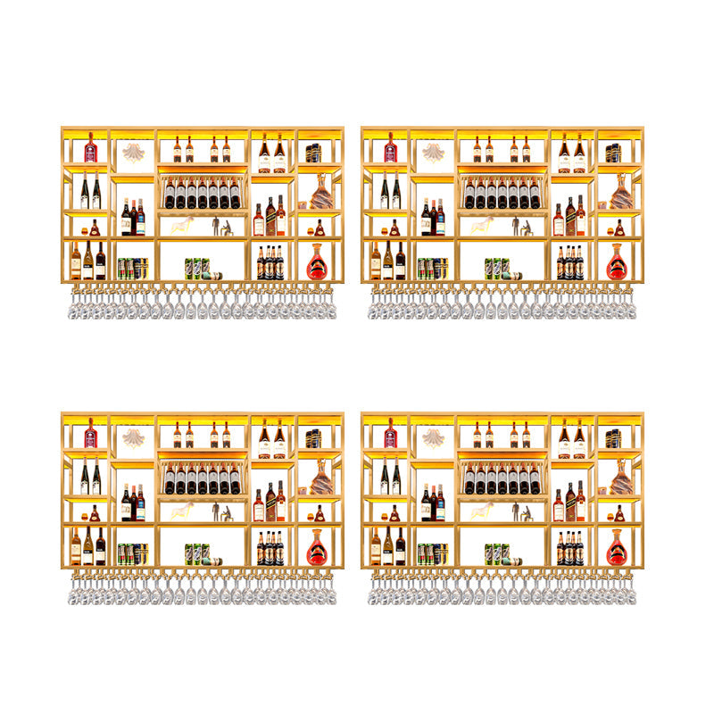 Wine Rack Modern Style Wall Mounted Wine Holder Rack with Wooden Shelf 63"L x 8"W x 47"H Gold 4 Piece Set Clearhalo 'furn' 'furn_wine_racks' 'Furniture' 'Kitchen & Dining Furniture' 'Wine Racks' 'wine_racks' 7213470