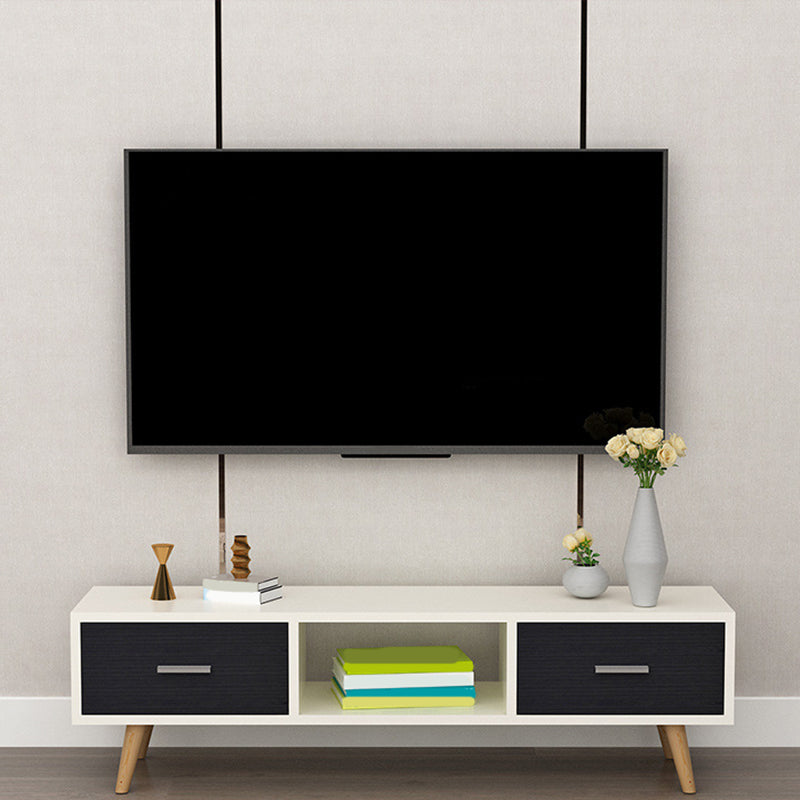 Scandinavian TV Media Console Wooden TV Stand Console with 2 Drawers White Black Clearhalo 'furn' 'furn_tv_stands_entertainment_centers' 'Furniture' 'Living Room Furniture' 'TV Stands & Entertainment Centers' 'TV Stands & Media Storage Furniture' 'tv_stands_entertainment_centers' 7216486