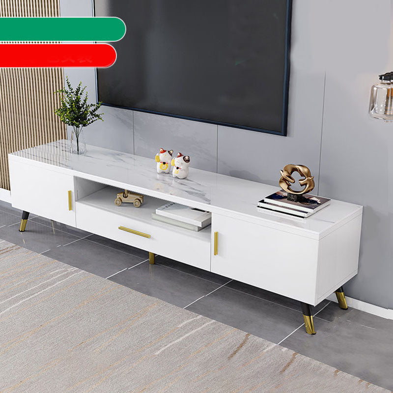 Glass TV Stand Console Open Storage TV Media Stand with Drawer 55"L x 14"W x 18"H White Clearhalo 'furn' 'furn_tv_stands_entertainment_centers' 'Furniture' 'Living Room Furniture' 'TV Stands & Entertainment Centers' 'TV Stands & Media Storage Furniture' 'tv_stands_entertainment_centers' 7216516