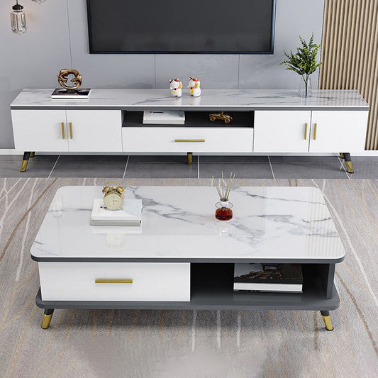 Glass TV Stand Console Open Storage TV Media Stand with Drawer Clearhalo 'furn' 'furn_tv_stands_entertainment_centers' 'Furniture' 'Living Room Furniture' 'TV Stands & Entertainment Centers' 'TV Stands & Media Storage Furniture' 'tv_stands_entertainment_centers' 7216519