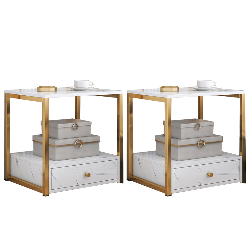 Mesa nocturna de almacenamiento de cajones de mesa de glamour en negro/blanco, 19.7 "de alto