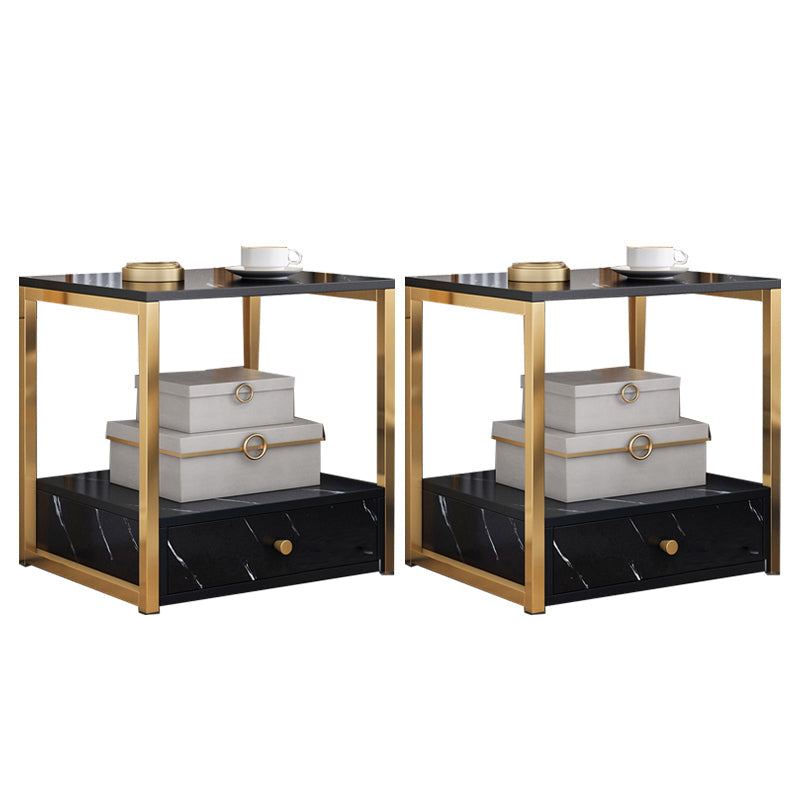Mesa nocturna de almacenamiento de cajones de mesa de glamour en negro/blanco, 19.7 "de alto