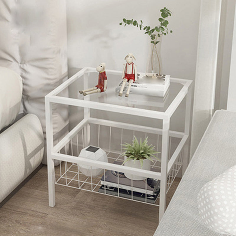 Open Storage Bed Nightstand Contemporary Night Table for Bedroom White 1 Piece Glass Clearhalo 'Bedroom Furniture' 'furn' 'furn_night_stand' 'Furniture' 'night_stand' 'Nightstands' 7216726