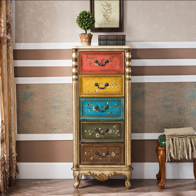 Traditional Vertical Lingerie Chest Rubber Wood Storage Bachelor Chest for Bedroom 22"L x 14"W x 49"H Champagne Gold Clearhalo 'Bedroom Furniture' 'Dressers & Chests' 'dressers_chests' 'furn' 'furn_dressers_chests' 'Furniture' 7216848