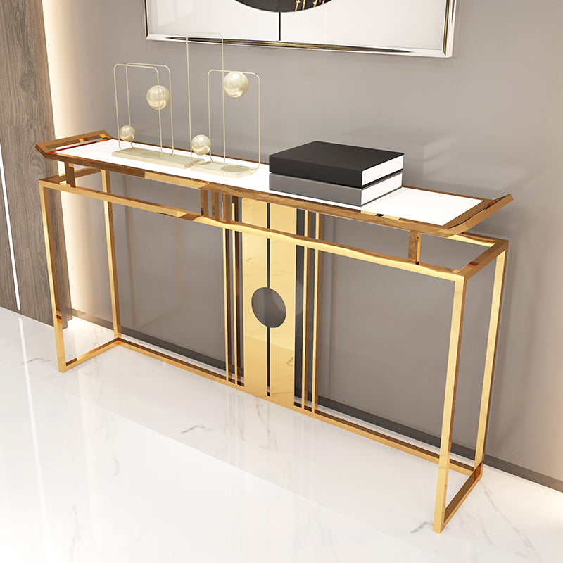 Glam Console Table Marble Accent Table in Gold for Hall , 12 Inch Wide 59"L x 12"W x 33"H Clearhalo 'Console Tables' 'console_tables' 'Entry & Mudroom Furniture' 'furn' 'furn_console_tables' 'Furniture' 7217051
