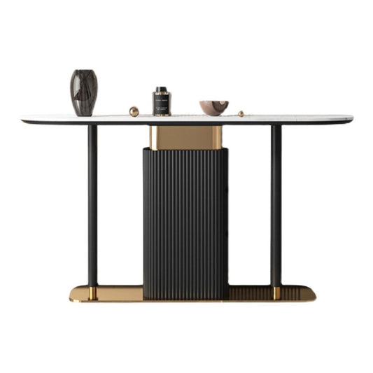 Modern Oval Console Table Stone Console Sofa Table in White/Black