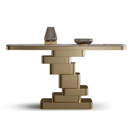 Glam Rectangle Console Table Stone Console Accent Table for Hall