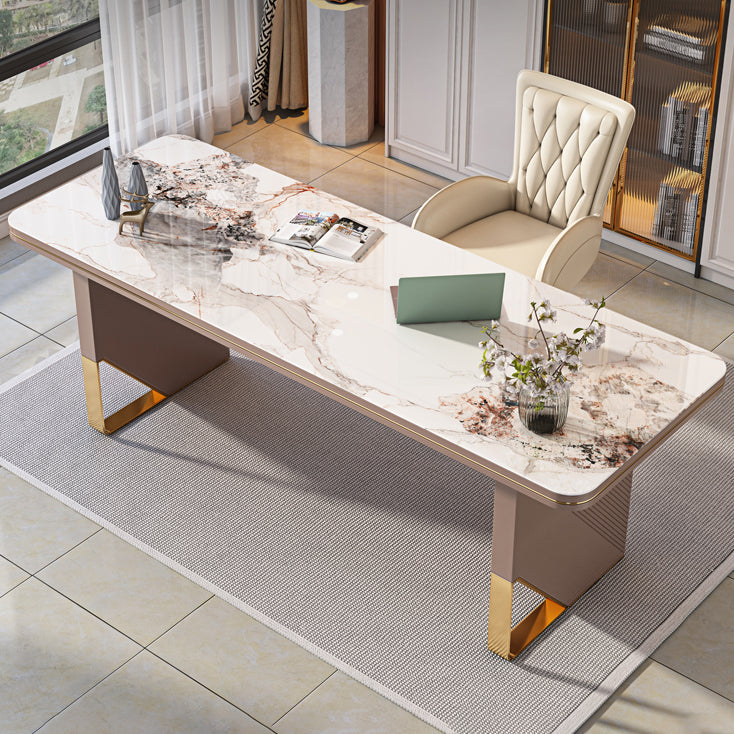 Rectangular Shaped Stone Office Desk 2 Legs Writing Desk in Brown Clearhalo 'furn' 'furn_office_desk' 'Furniture' 'Office Desks' 'Office Furniture' 'office_desk' 7217201