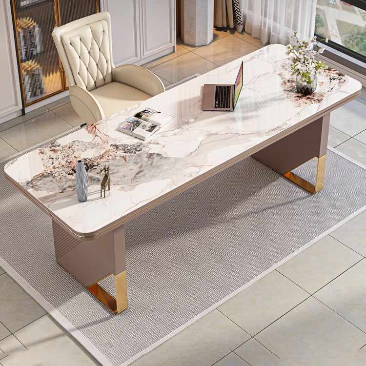 Rectangular Shaped Stone Office Desk 2 Legs Writing Desk in Brown Clearhalo 'furn' 'furn_office_desk' 'Furniture' 'Office Desks' 'Office Furniture' 'office_desk' 7217202