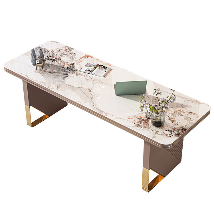 Rectangular Shaped Stone Office Desk 2 Legs Writing Desk in Brown Clearhalo 'furn' 'furn_office_desk' 'Furniture' 'Office Desks' 'Office Furniture' 'office_desk' 7217205