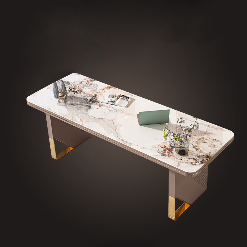 Rectangular Shaped Stone Office Desk 2 Legs Writing Desk in Brown Clearhalo 'furn' 'furn_office_desk' 'Furniture' 'Office Desks' 'Office Furniture' 'office_desk' 7217210