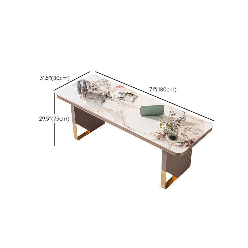 Rectangular Shaped Stone Office Desk 2 Legs Writing Desk in Brown Clearhalo 'furn' 'furn_office_desk' 'Furniture' 'Office Desks' 'Office Furniture' 'office_desk' 7217212