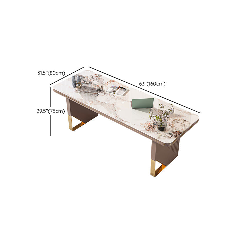 Rectangular Shaped Stone Office Desk 2 Legs Writing Desk in Brown Clearhalo 'furn' 'furn_office_desk' 'Furniture' 'Office Desks' 'Office Furniture' 'office_desk' 7217214