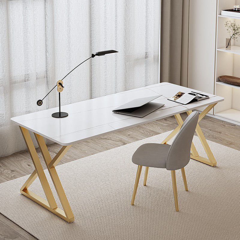 Glam Writing Desk Antique Finish Rectangle Computer Desk with Metal Legs Clearhalo 'furn' 'furn_office_desk' 'Furniture' 'Office Desks' 'Office Furniture' 'office_desk' 7217353