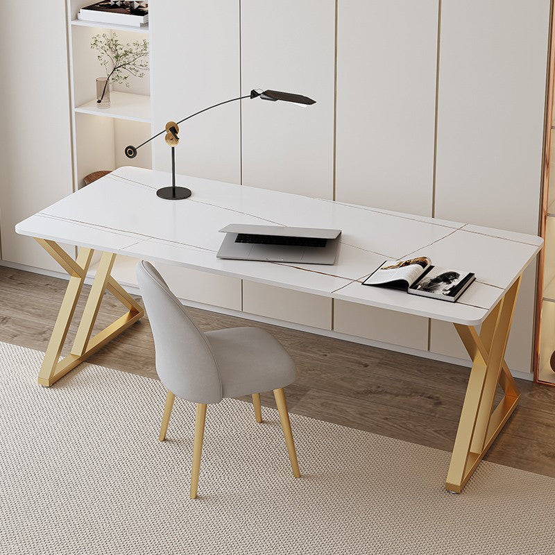 Glam Writing Desk Antique Finish Rectangle Computer Desk with Metal Legs Clearhalo 'furn' 'furn_office_desk' 'Furniture' 'Office Desks' 'Office Furniture' 'office_desk' 7217354