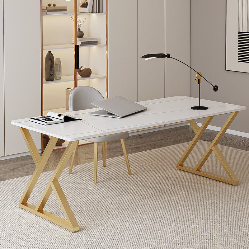 Glam Writing Desk Antique Finish Rectangle Computer Desk with Metal Legs Clearhalo 'furn' 'furn_office_desk' 'Furniture' 'Office Desks' 'Office Furniture' 'office_desk' 7217355