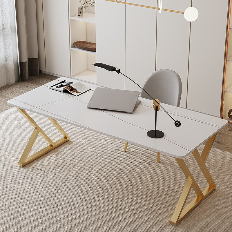 Glam Writing Desk Antique Finish Rectangle Computer Desk with Metal Legs Clearhalo 'furn' 'furn_office_desk' 'Furniture' 'Office Desks' 'Office Furniture' 'office_desk' 7217356