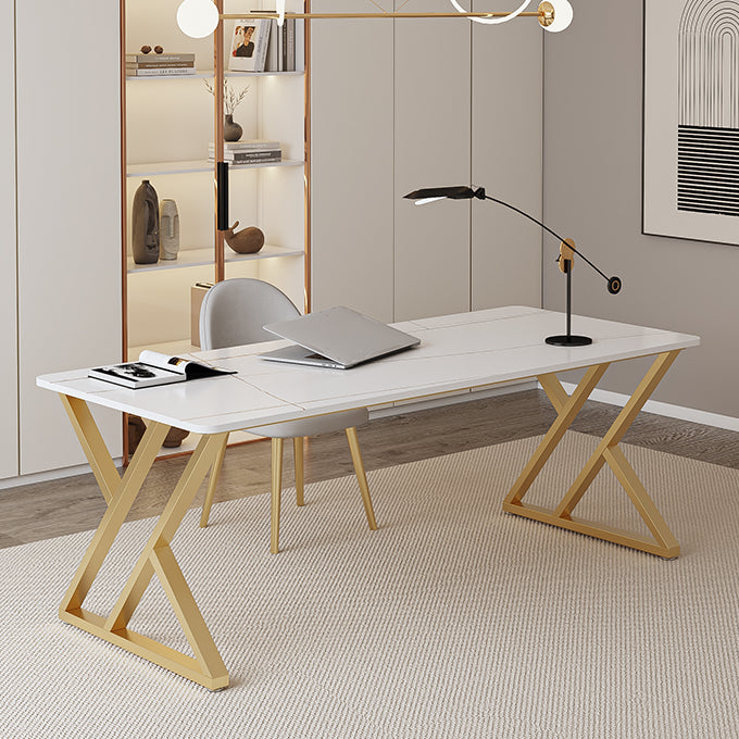 Glam Writing Desk Antique Finish Rectangle Computer Desk with Metal Legs Clearhalo 'furn' 'furn_office_desk' 'Furniture' 'Office Desks' 'Office Furniture' 'office_desk' 7217358